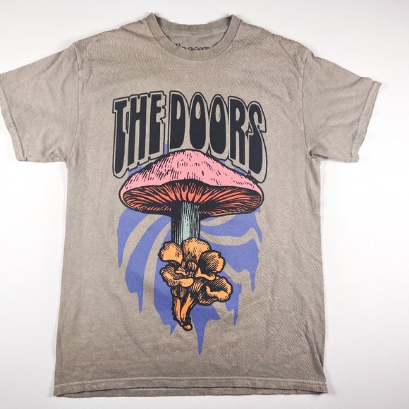 The Doors Band Mushroom Light Grey Gray Graphic Distressed Tee Size Medium - Picture 1 of 4